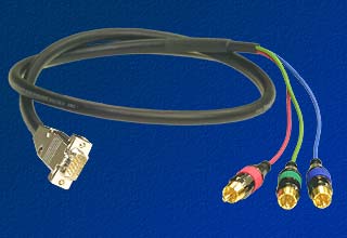 Belden 1522A Cable with HD15 plug and Three RCA plugs, for Component Video or Sync-on-green RGB